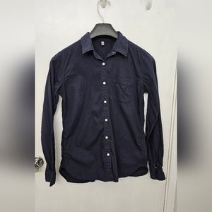 Muji's Women's Poplin Dress Shirt Navy Blue Small